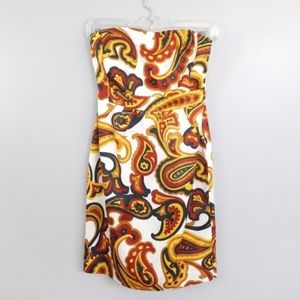 Banana Republic Petite Yellow & Red Patterned Strapless Dress